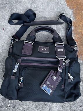 TUMI Black/Brown Nylon and Leather Alpha Bravo Brooks Slim Briefcase